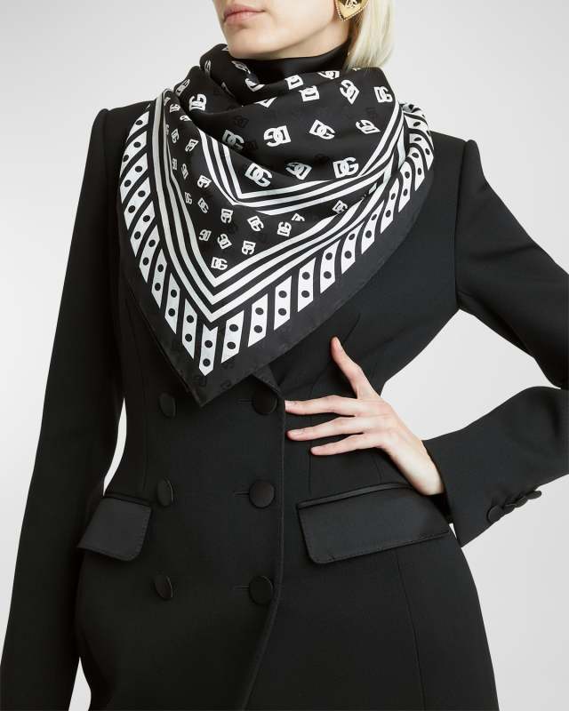 All-Over DG Polka-Dot Silk Square Scarf