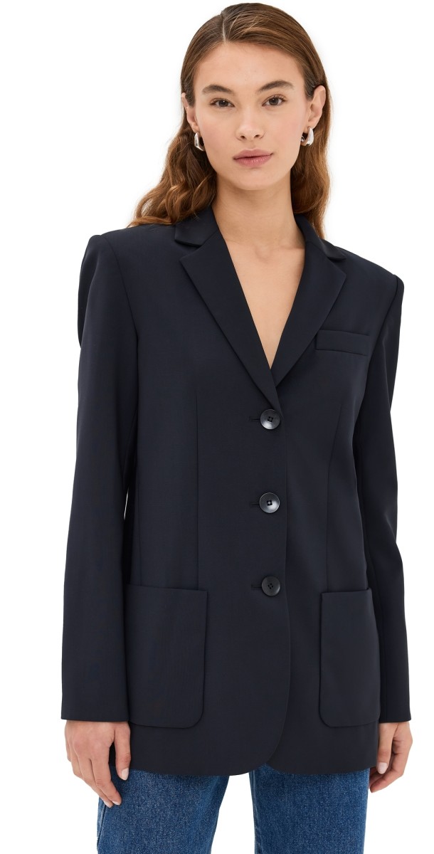 Tibi Tropical Wool Max Blazer Navy