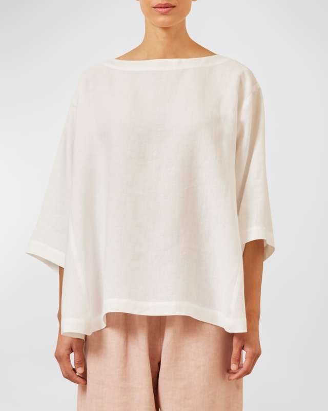 Side-Panel 3/4-Sleeve Scoop-Neck Tunic (Mid Plus Length)