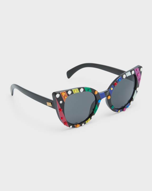 Girl's Rhinestone Striped Cat-Eye Sunglasses