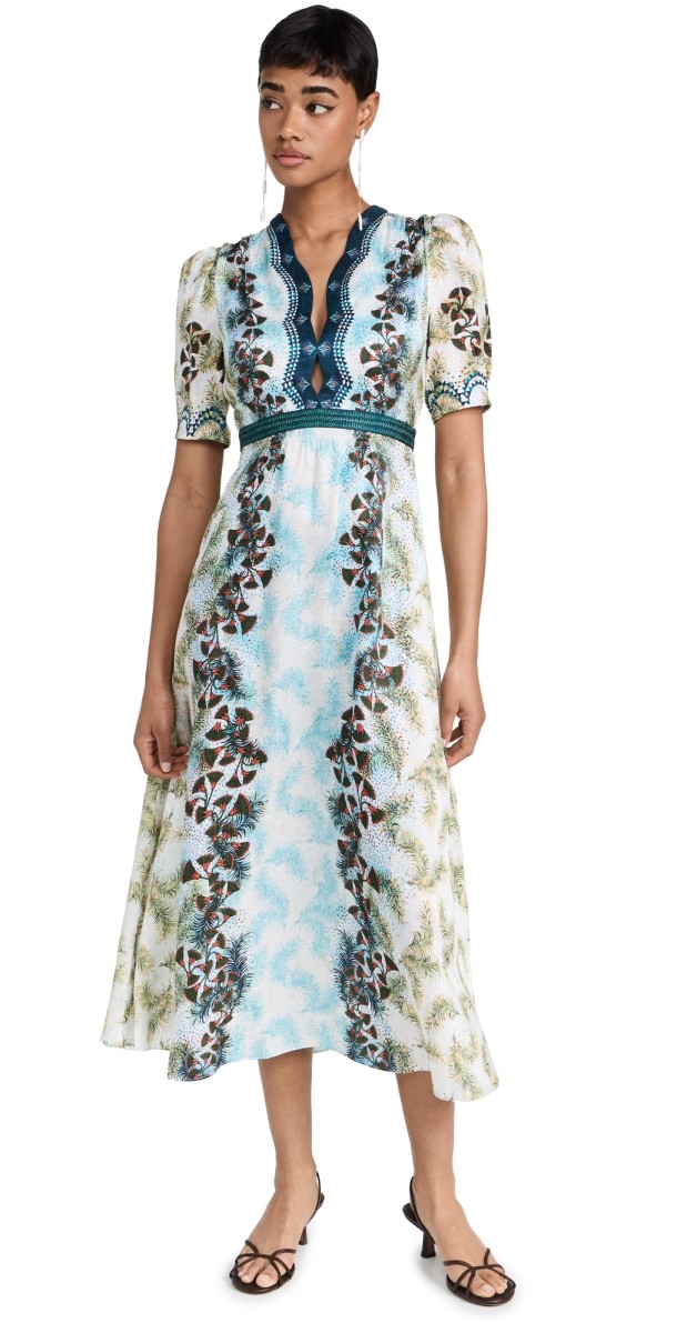Saloni Tabitha Midi Dress Feather Papyrus Plmt