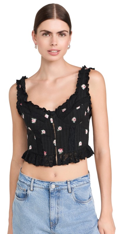 LoveShackFancy Galette Top Black Combo