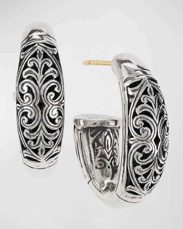 Sterling Silver Etched Hoop Earrings