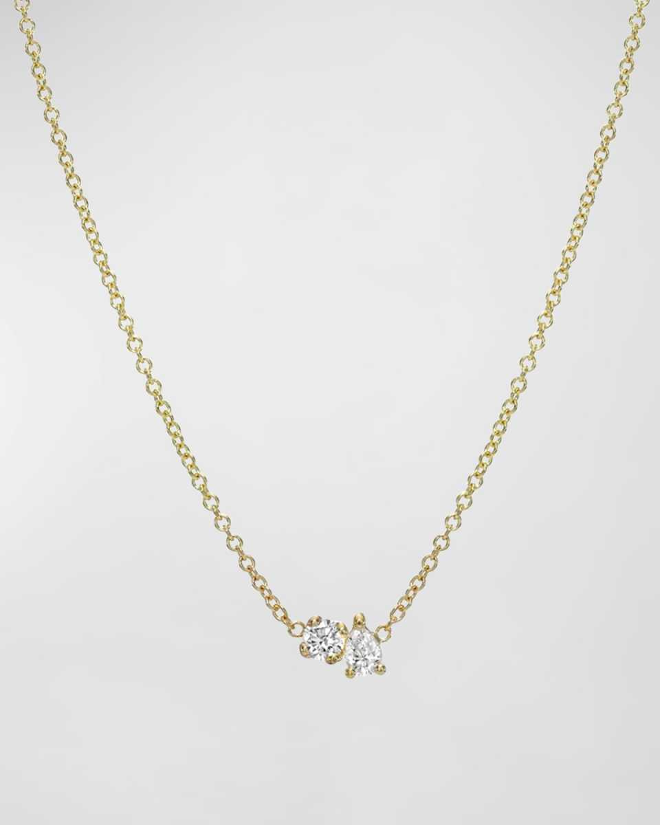 14K Diamond Toi et Moi Necklace