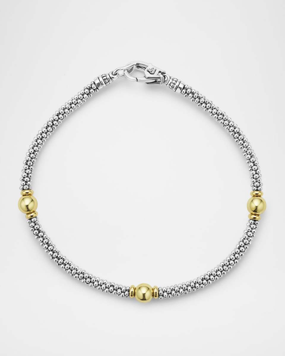 Signature Caviar Two-Tone 3-Station Bracelet, 3mm
