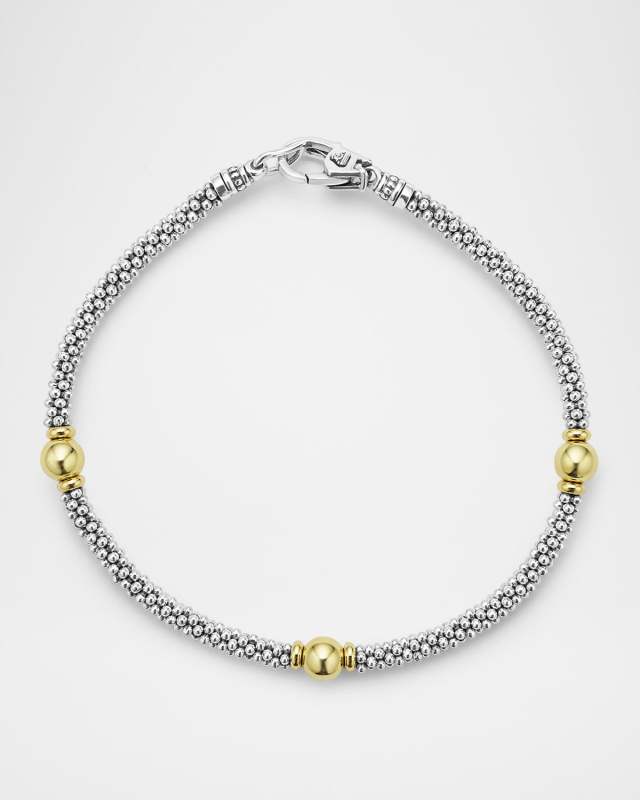 Signature Caviar Two-Tone 3-Station Bracelet, 3mm