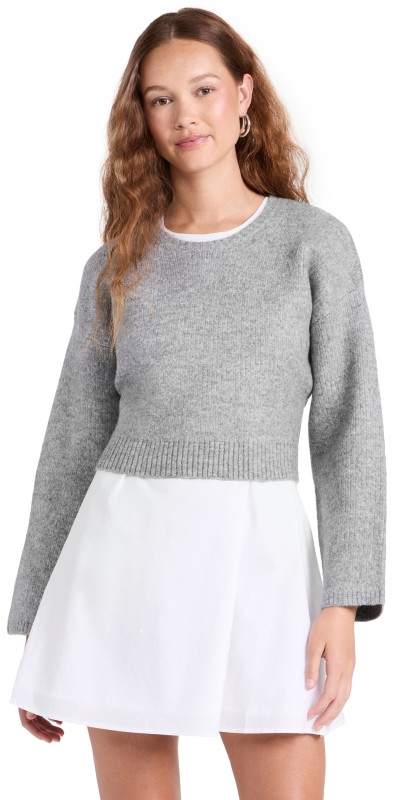 English Factory Sweater with Poplin Mini Dress Heather Grey/White
