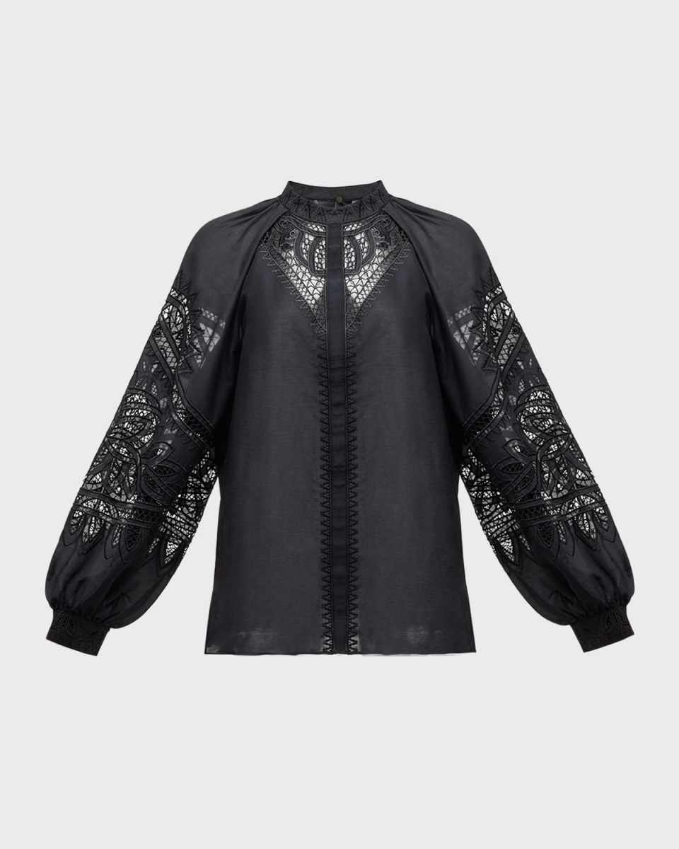 Brynlee Embroidered Cutout Button-Down Blouse
