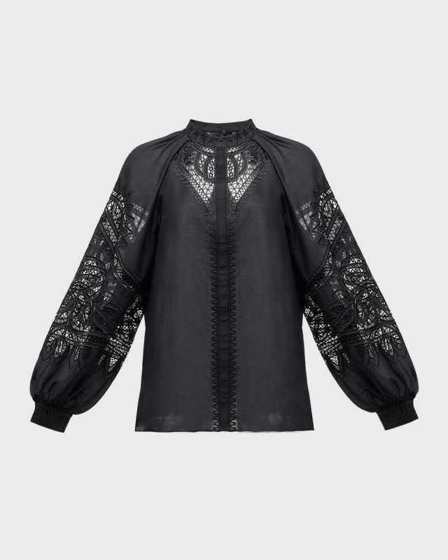 Brynlee Embroidered Cutout Button-Down Blouse
