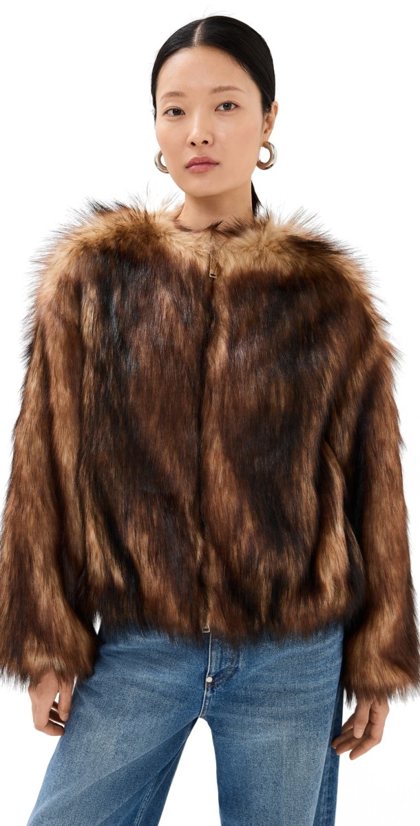 HALFBOY Short Eco Fur Coat Beige/Tobacco
