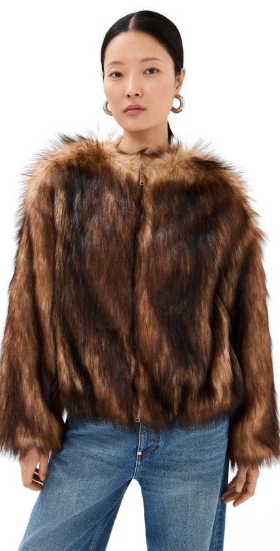 HALFBOY Short Eco Fur Coat Beige/Tobacco