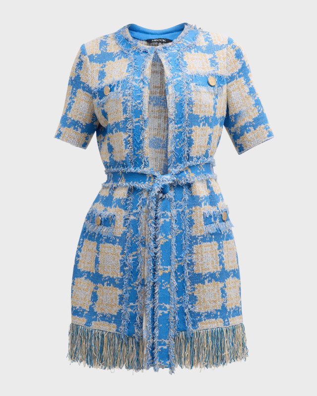 Tailored Windowpane Fringe Tie Jacket
