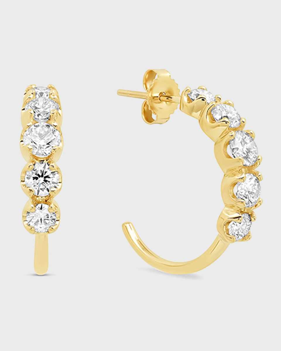 18k Gold Graduated Diamond Small Hoop Earrings