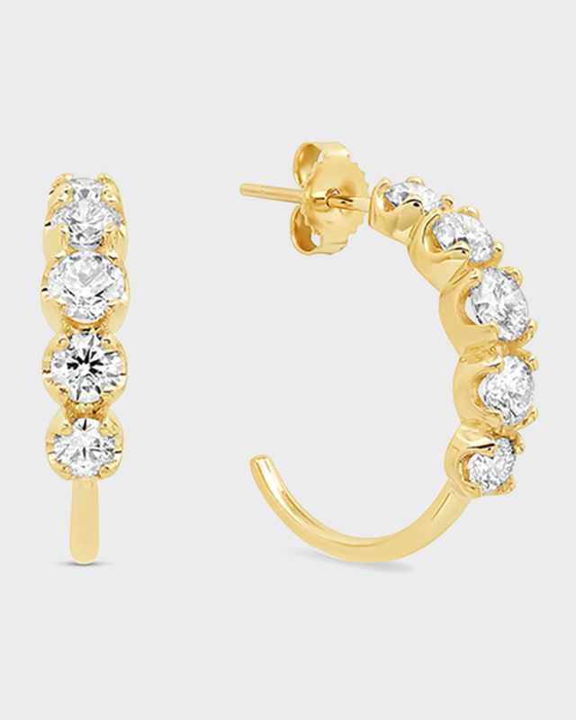18k Gold Graduated Diamond Small Hoop Earrings