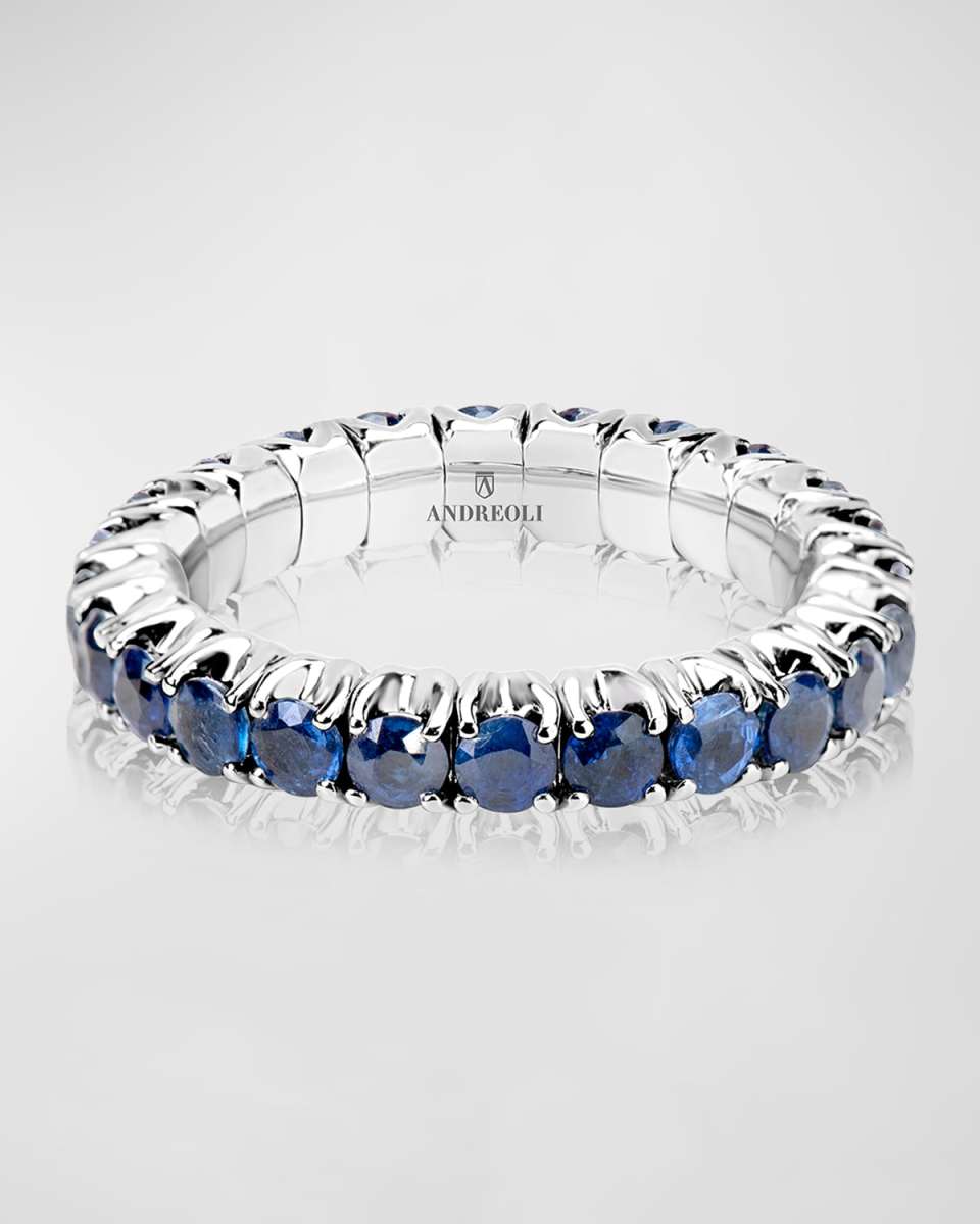 18K White Gold Sapphire Band Ring, Size 7