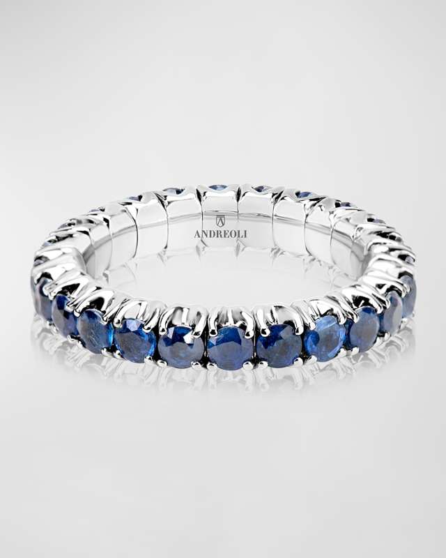 18K White Gold Sapphire Band Ring, Size 7