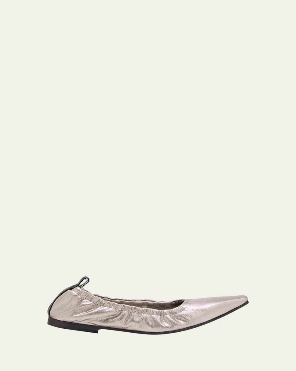 Metallic Point-Toe Ballerina Flats