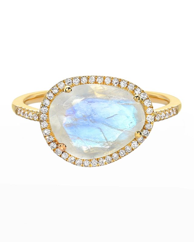 14k Gold 0.31ct Diamond & 1.89ct Moonstone Ring, Size