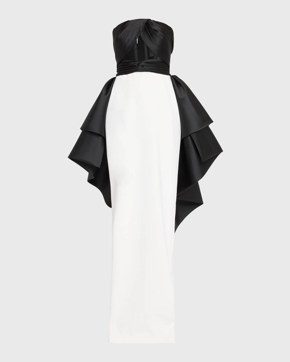 Draped Mikado Strapless Tulle-Corset Crepe Gown
