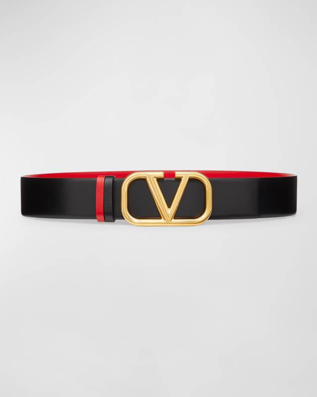 V-Logo Signature Reversible Leather Belt