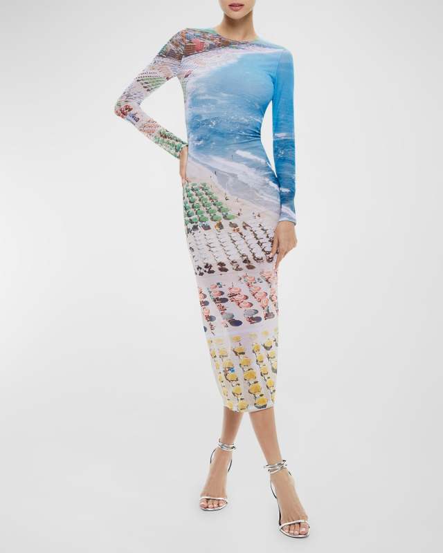Whispering Waves Delora Long-Sleeve Midi Dress
