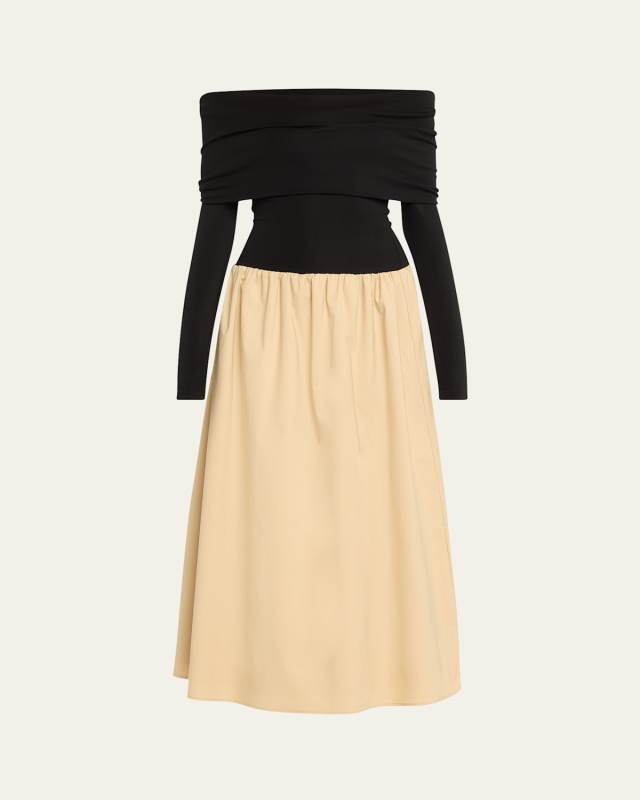 Morgan Off-The-Shoulder Drop Waist Midi Dress