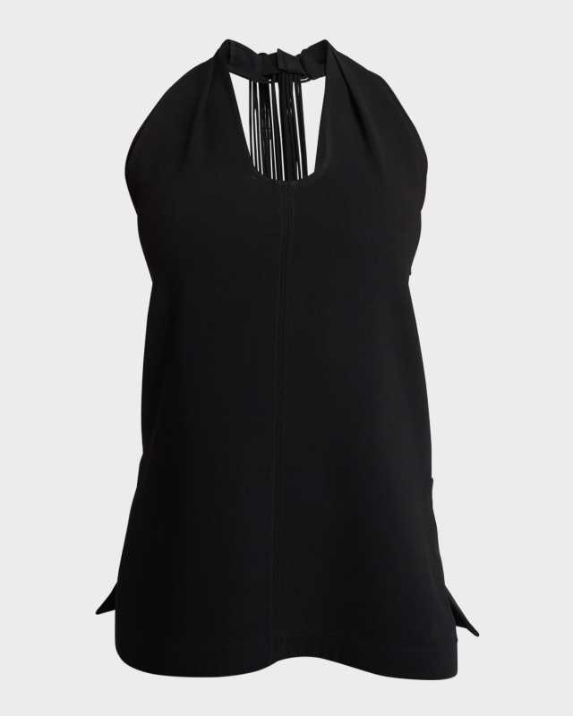 Miller Fringe-Tie Sleeveless Crepe Halter Top