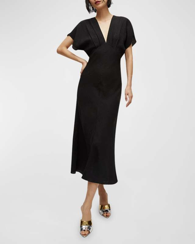 Seymour Short-Sleeve Silk Midi Dress