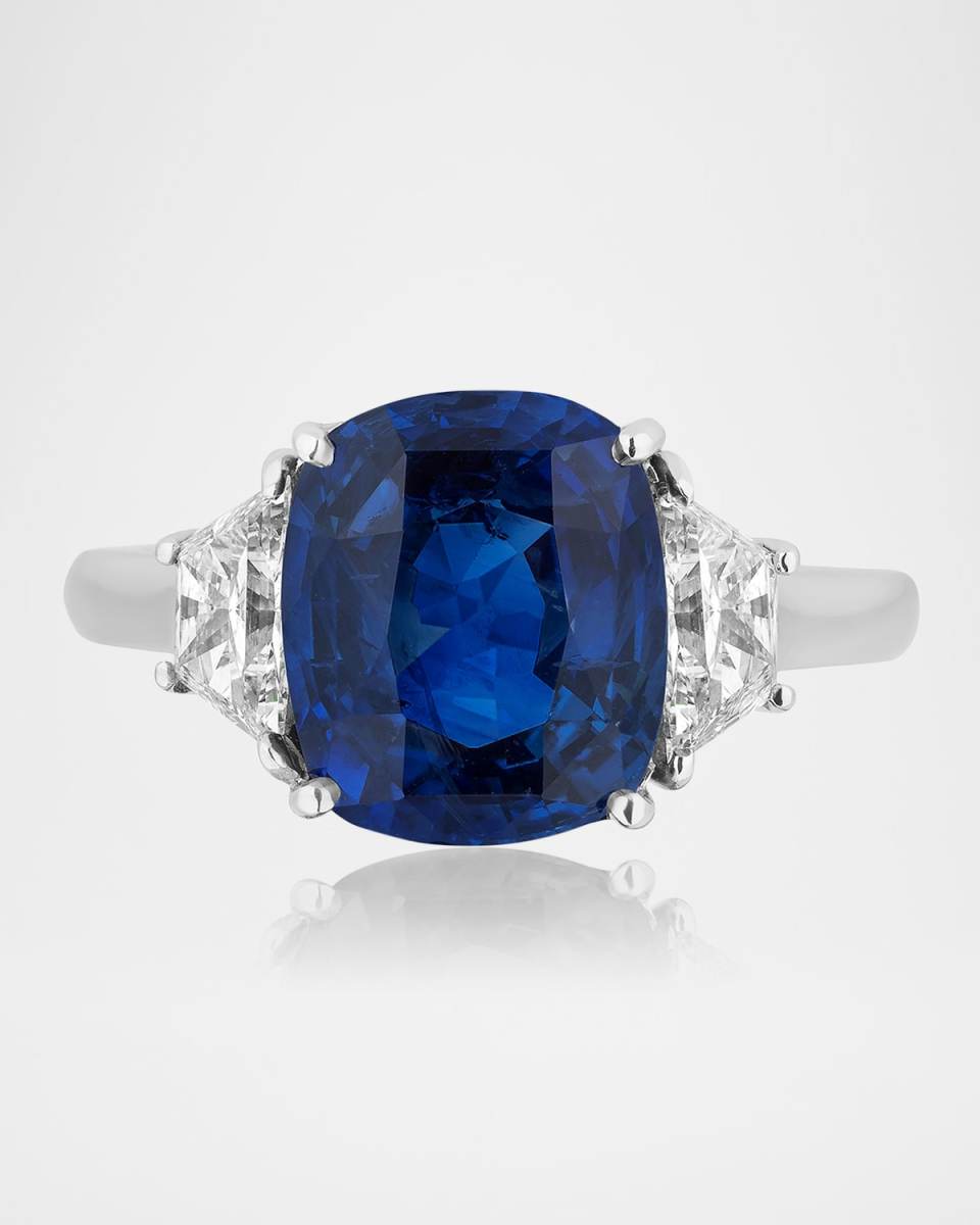 18K White Gold Sapphire and Diamond 3 Stone Ring, Size 7