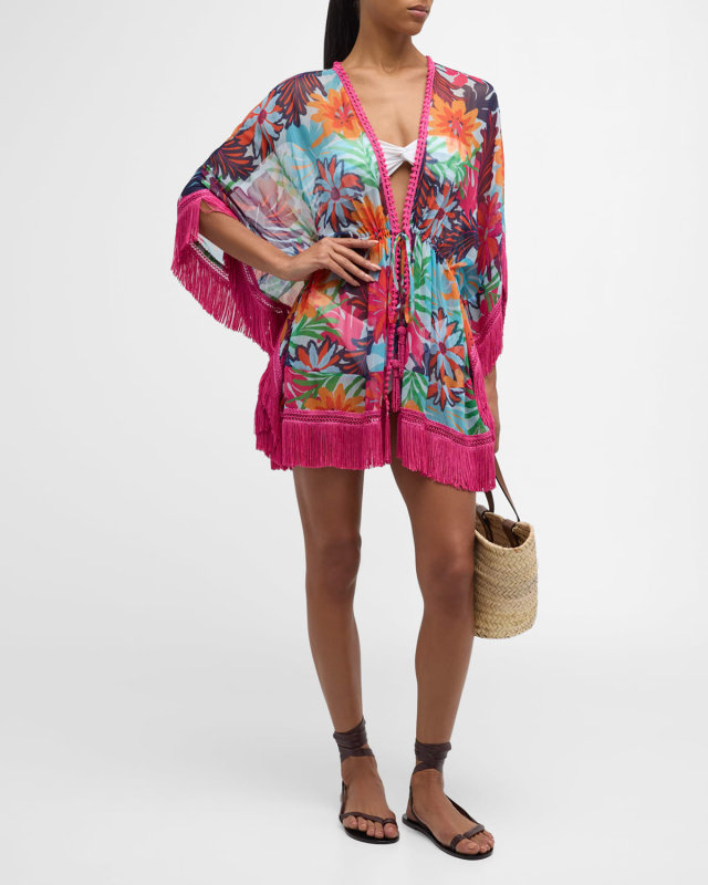 Lilyana Multi Flower-Print Kimono Coverup