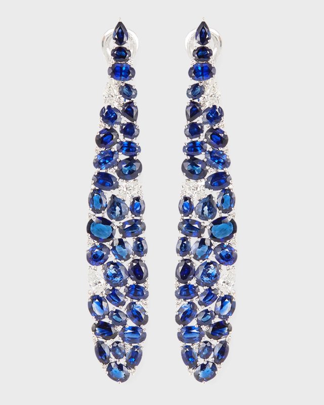 Elongated Blue Sapphire & Diamond Earrings