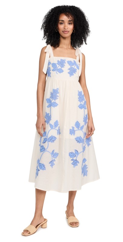 Tanya Taylor Amina Dress Cream/Azure Blue