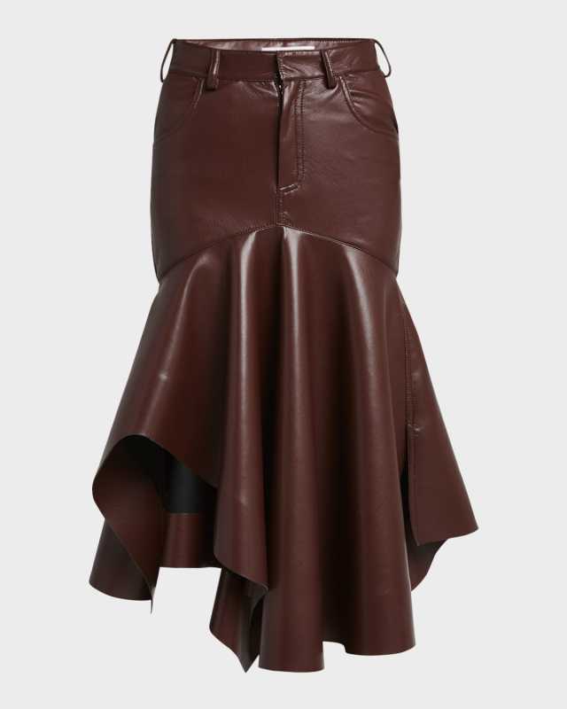 Faux Leather Flounce Midi Skirt