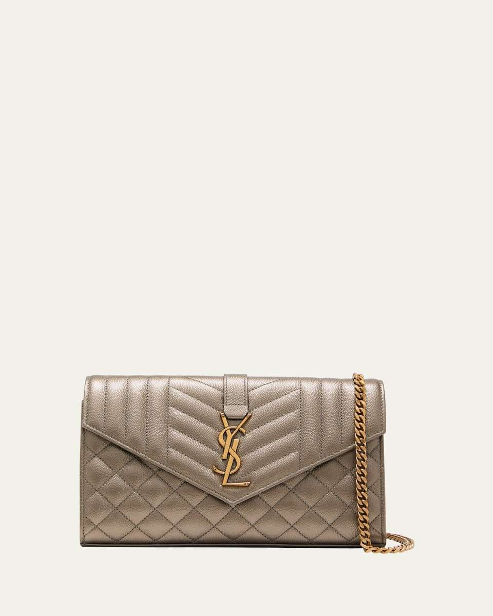 Envelope Triquilt YSL Wallet on Chain in Grained Leather