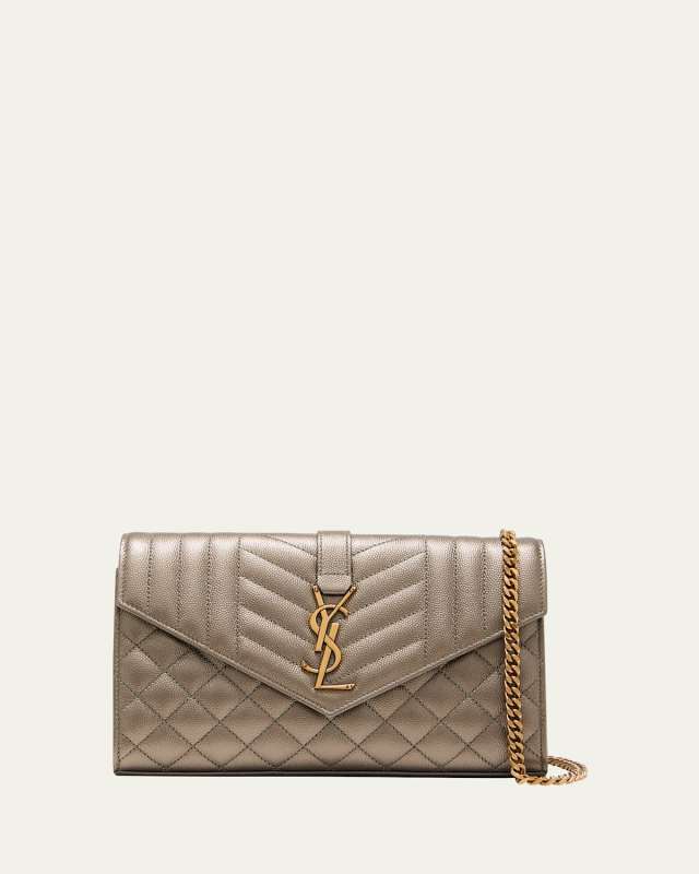 Envelope Triquilt YSL Wallet on Chain in Grained Leather