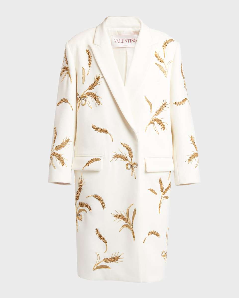 Ears of Wheat Embroidered Compact Cashmere Coat