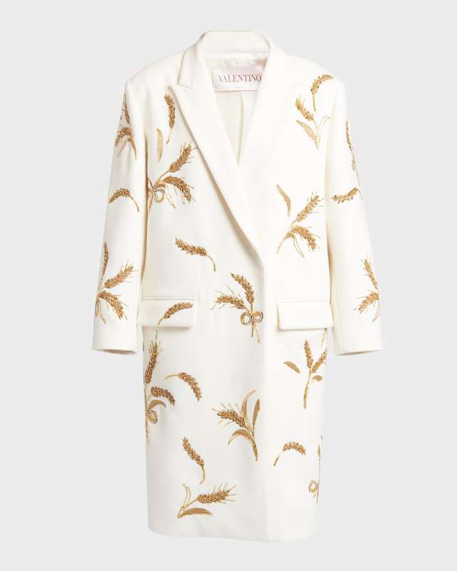 Ears of Wheat Embroidered Compact Cashmere Coat