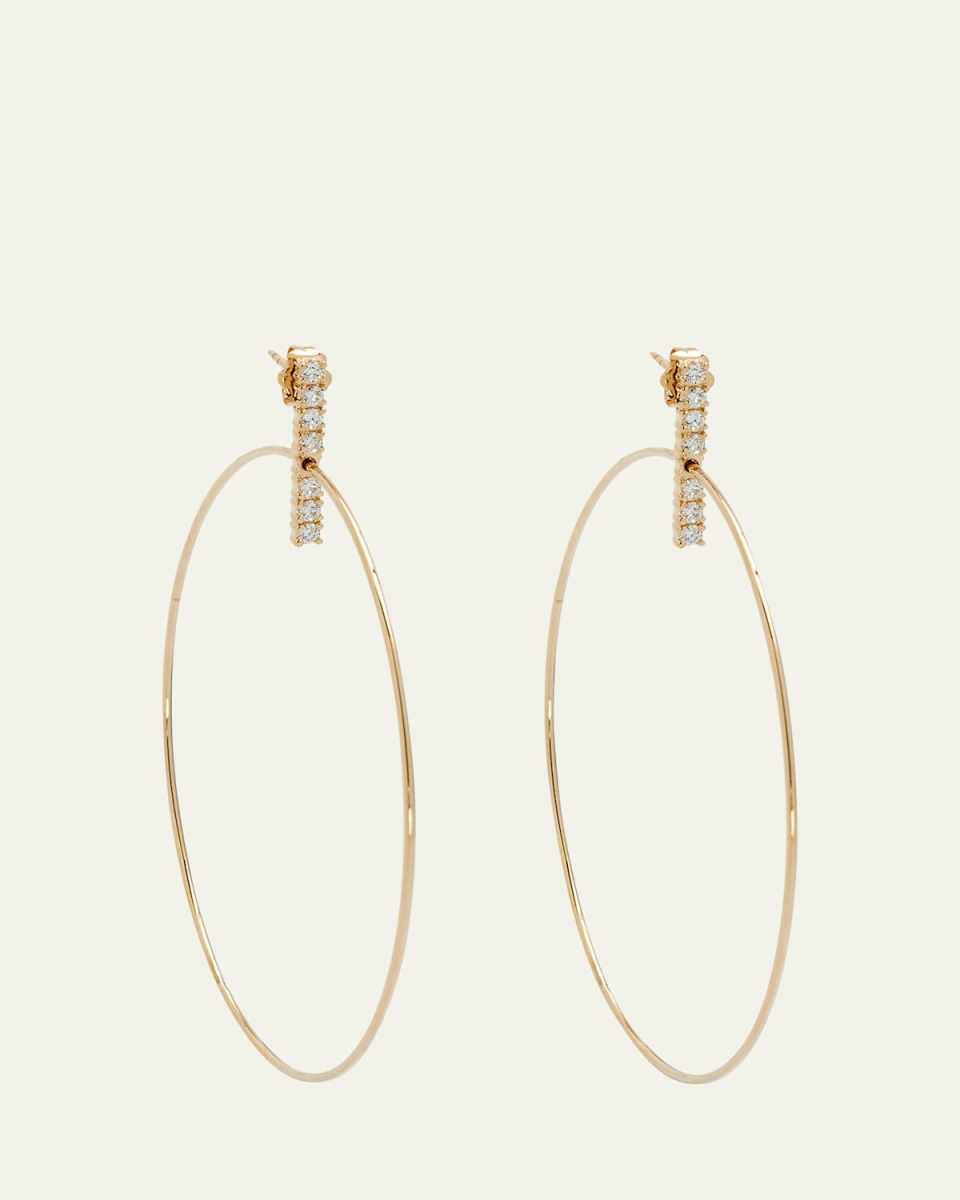 Flawless Diamond Bar Stud Hoop Earrings, 60mm