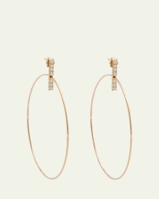Flawless Diamond Bar Stud Hoop Earrings, 60mm