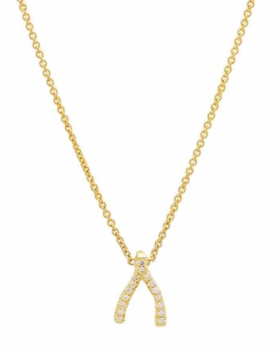 Diamond Mini Wishbone Necklace 18K Yellow Gold