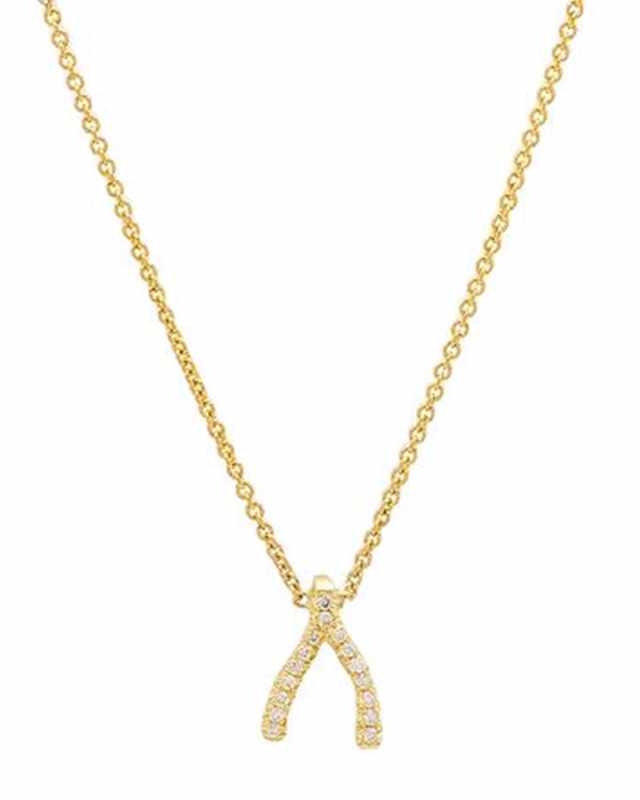 Diamond Mini Wishbone Necklace 18K Yellow Gold