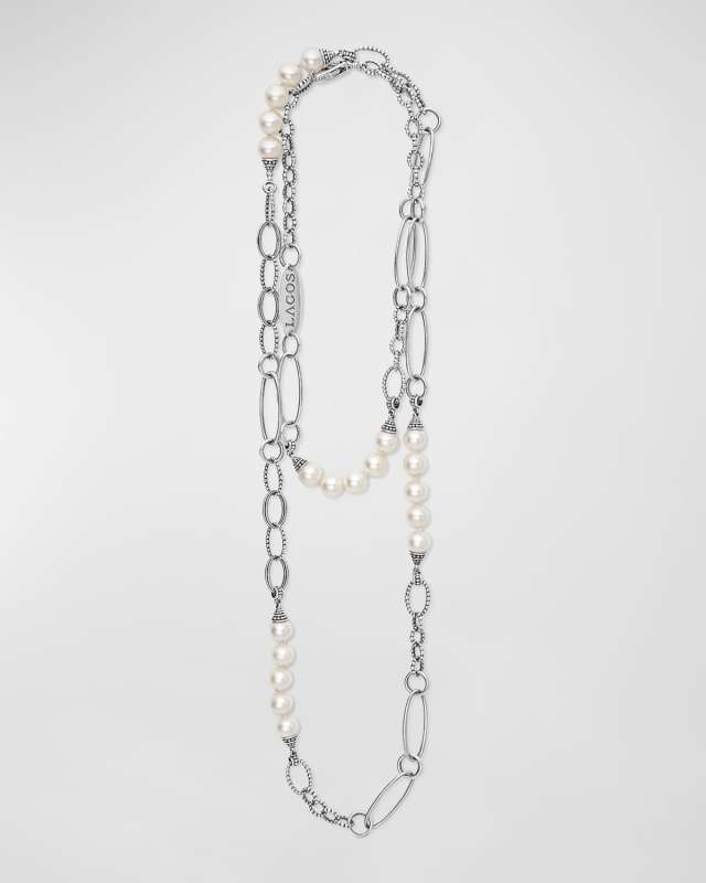Sterling Silver Luna Pearl Link Necklace, 32-34"L
