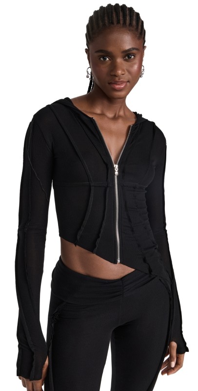 Sami Miro Vintage Asymmetric Open Seam Hoodie Black