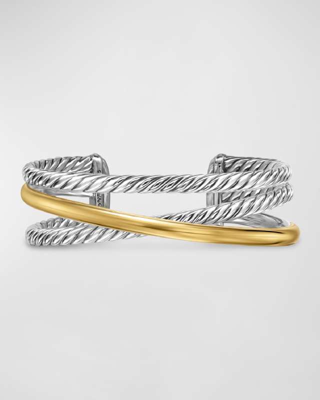 Bold Crossover 3 Row Bracelet in Silver and 14K Gold, 20