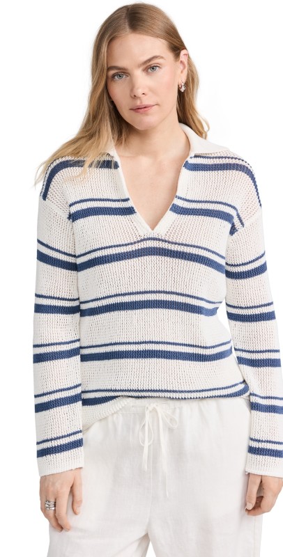 Vince Racked Ribbed Stripe Pullover Off White Combo