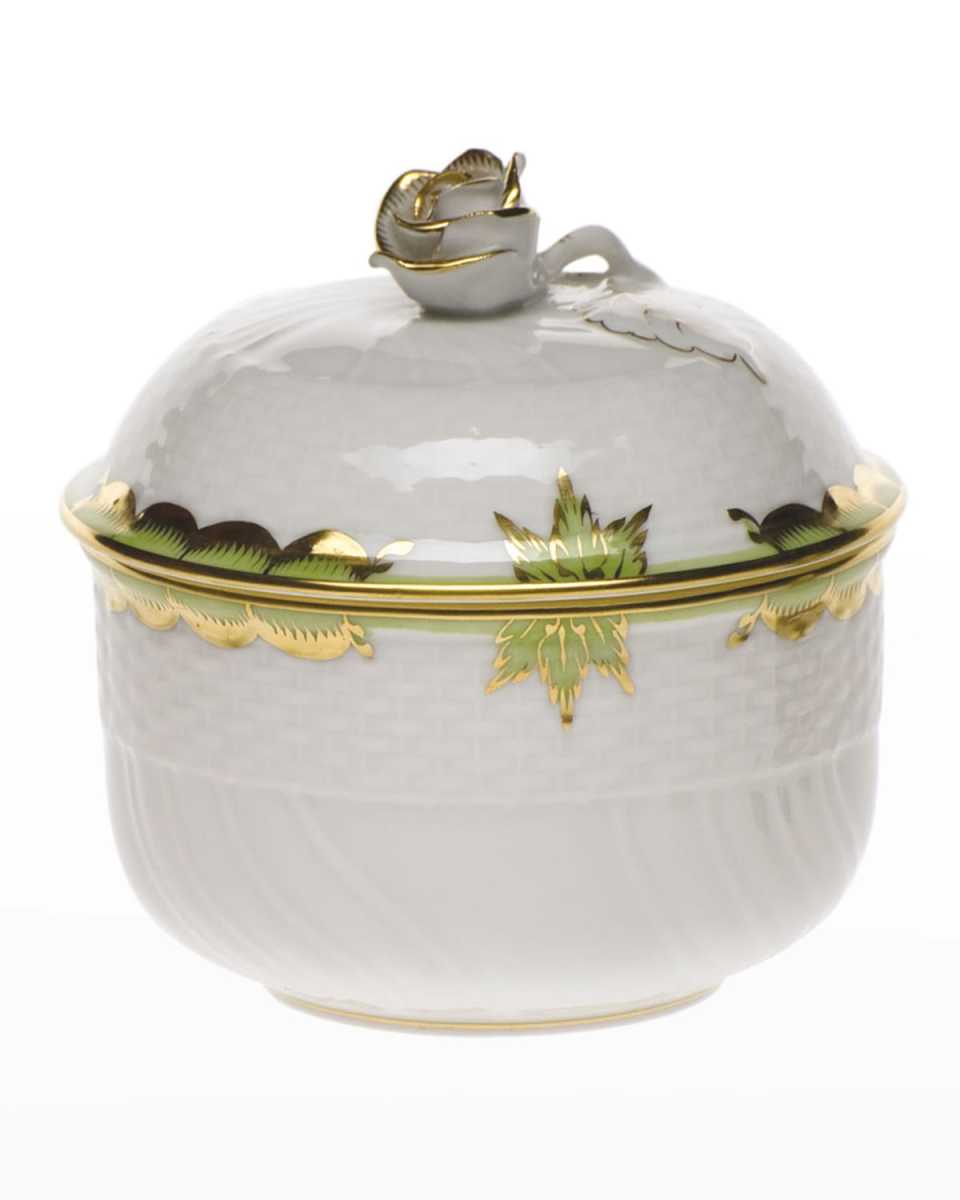 Princess Victoria Green Covered Sugar Dish with Rose