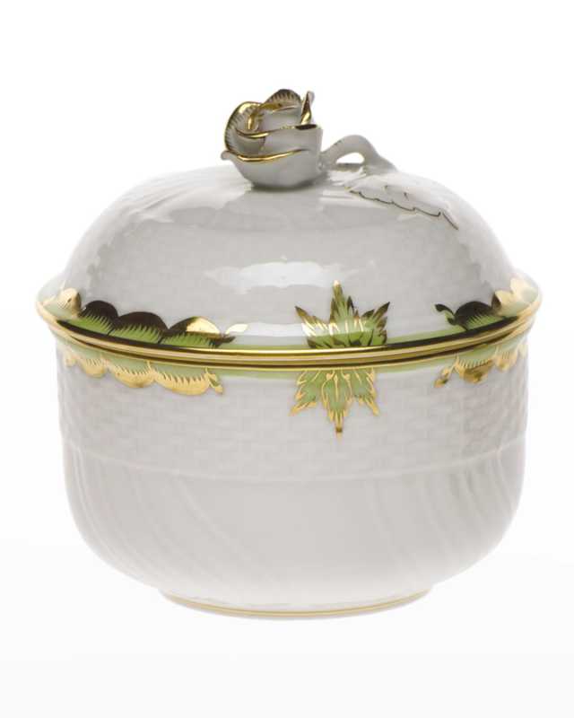 Princess Victoria Green Covered Sugar Dish with Rose