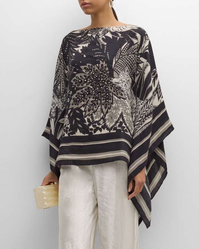 Amazonia Black Print Cashmere-Blend Poncho