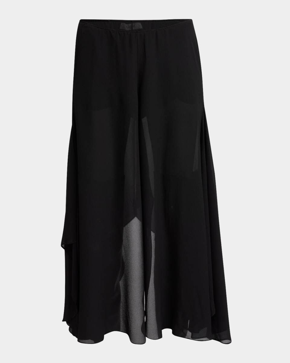 Silk Georgette Midi Pants with Skirt Overlay