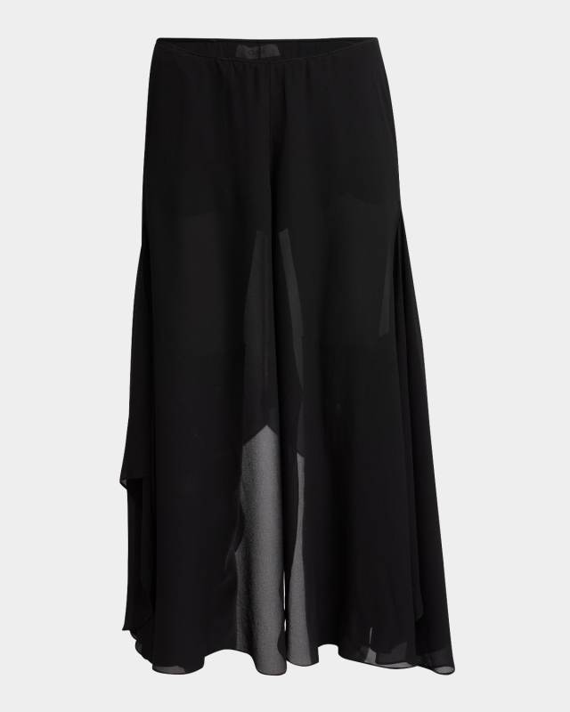 Silk Georgette Midi Pants with Skirt Overlay